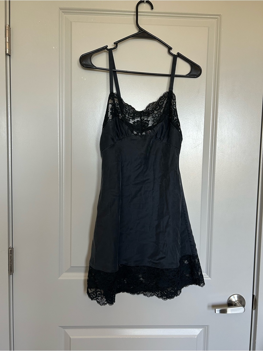 Victoria's Secret 100% Silk Vintage Style Black Lace-Trim Chemise Slip